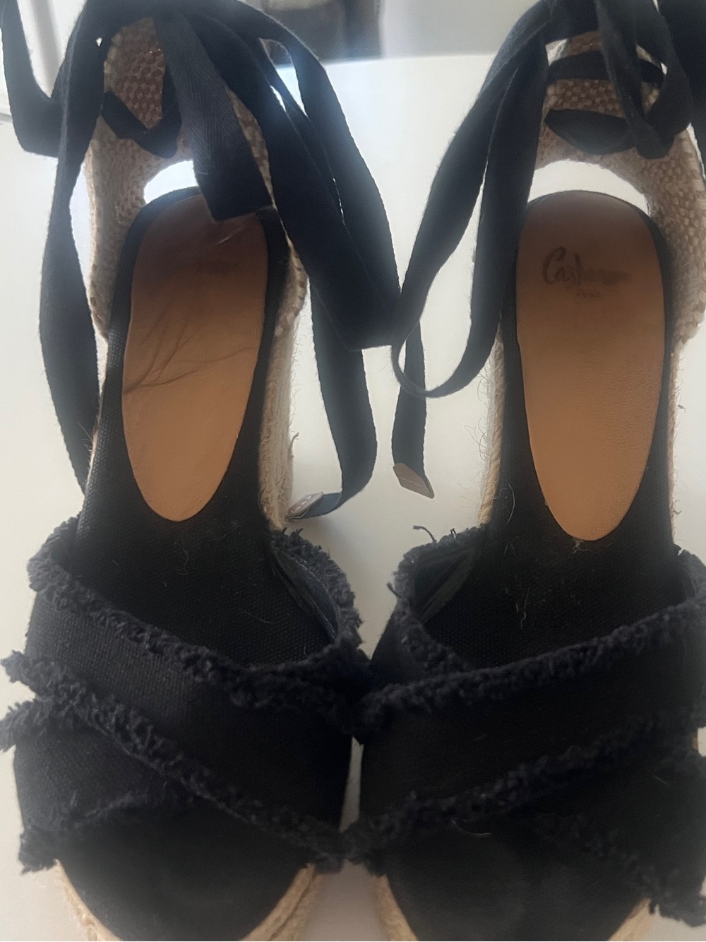 Castaner Black Espadrille 4” Wedge Sandals with Ankle Tie